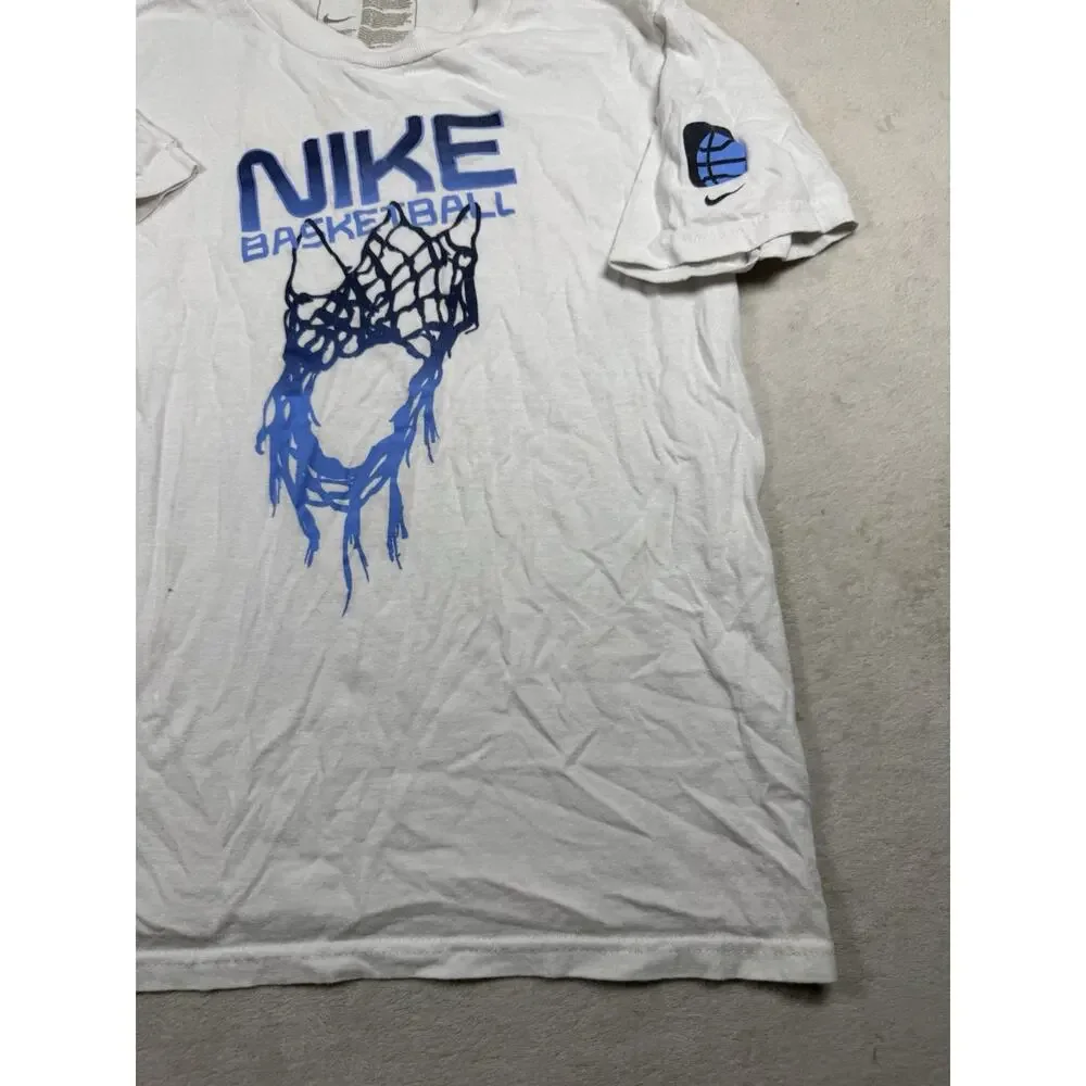 Nike Basketball Boys M 10/12 White Blue Hoop Graphic T-Shirt Swoosh